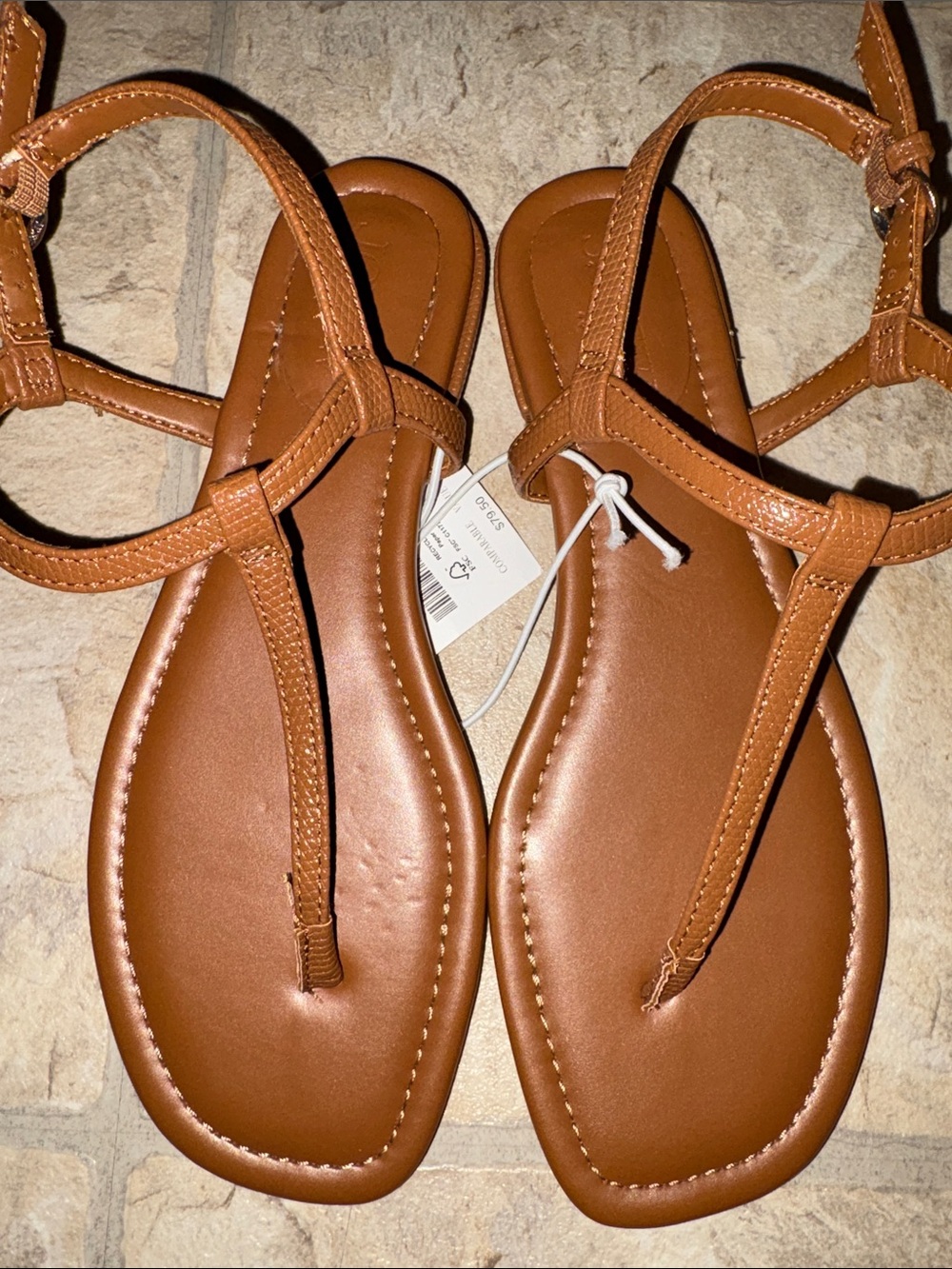 J. Crew Cognac T-Strap Leather Sandals size 6